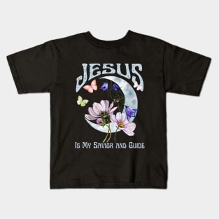 Jesus Is My Savior and Guide Vintage Boho Retro Christian Faith Jesus Inspirational Grace Kids T-Shirt